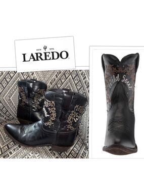 RARE Laredo Boho Western Wild Soul Embroidered Black Leather Boots Women’s 10M